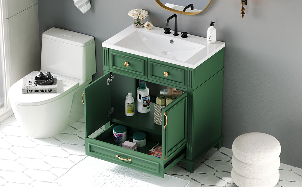 30 inch uncovered bathroom vanity with soft closed door, limited to solid wood frame bathroom storage cabinet green - Korvel