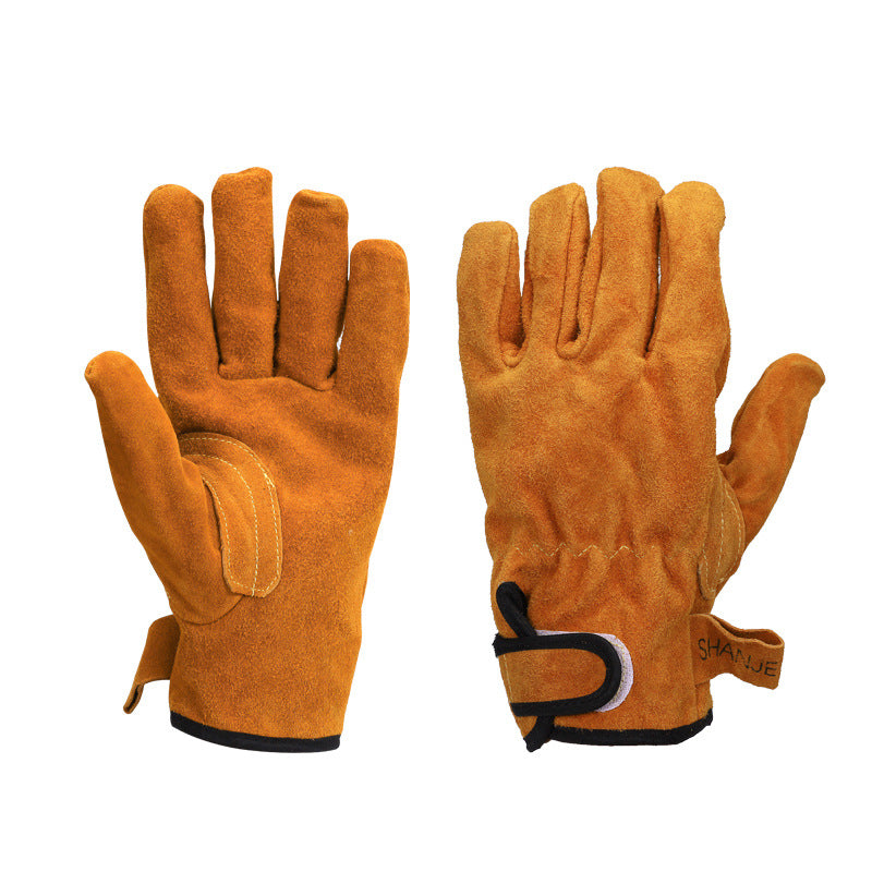 Outdoor BBQ flame-retardant gloves thickened cowhide cover wear-resistant camping protective cover - Korvel