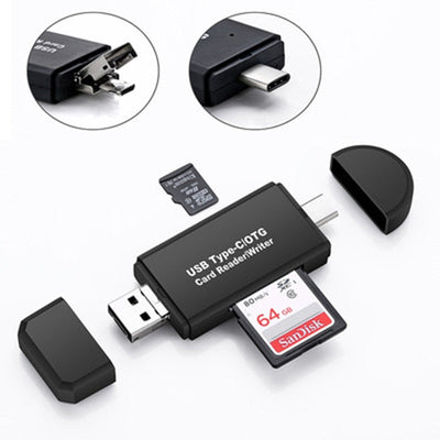 Type C & micro USB & USB 3 In 1 OTG Card Reader  High-speed USB2.0 Universal OTG TF/SD for Android Computer Extension Headers - Korvel