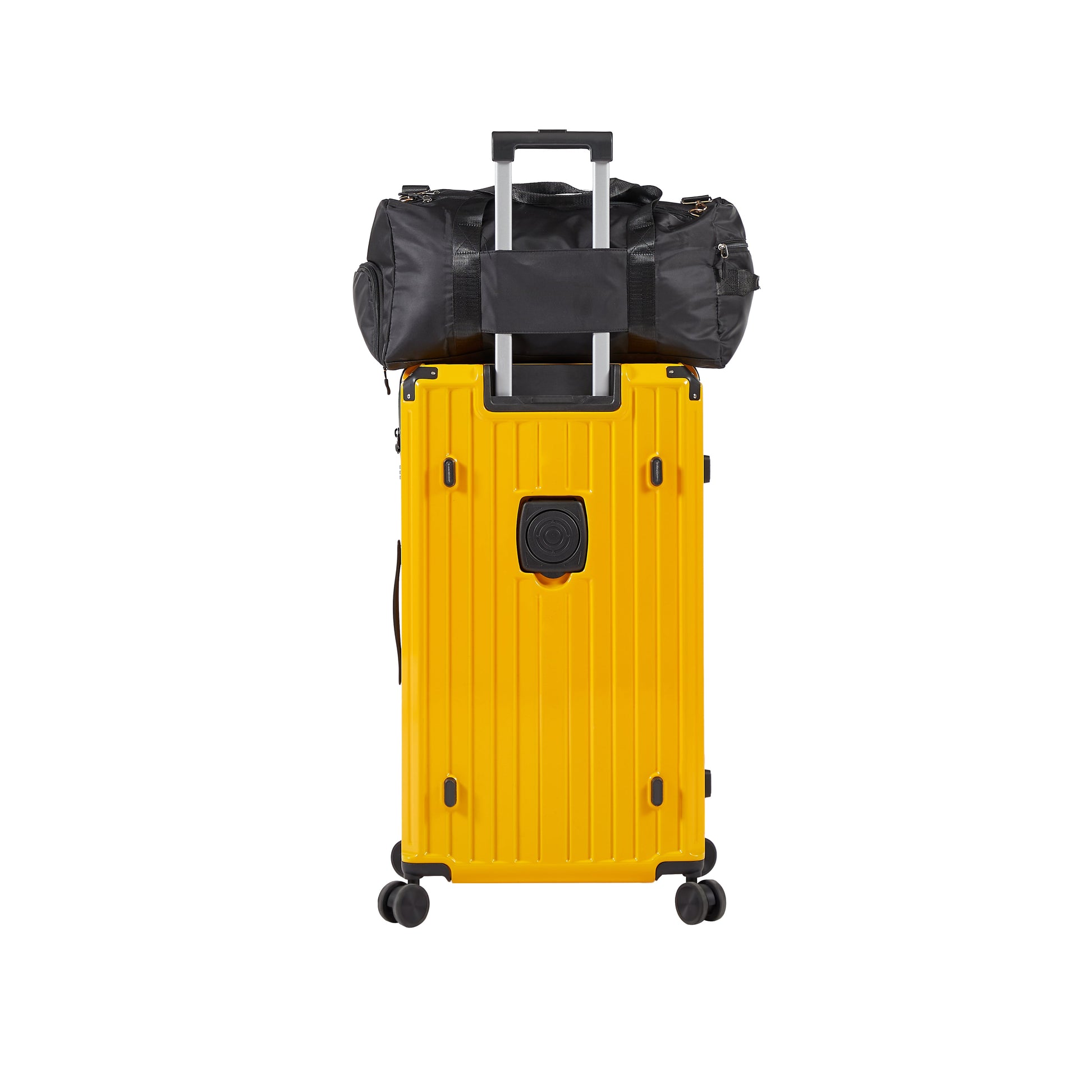 Luggage Set 4 pcs (20"/24"/29"/Travel Bag), PC+ABS Durable Lightweight Luggage with Collapsible Cup Holder TSA Lock, Yellow - Korvel