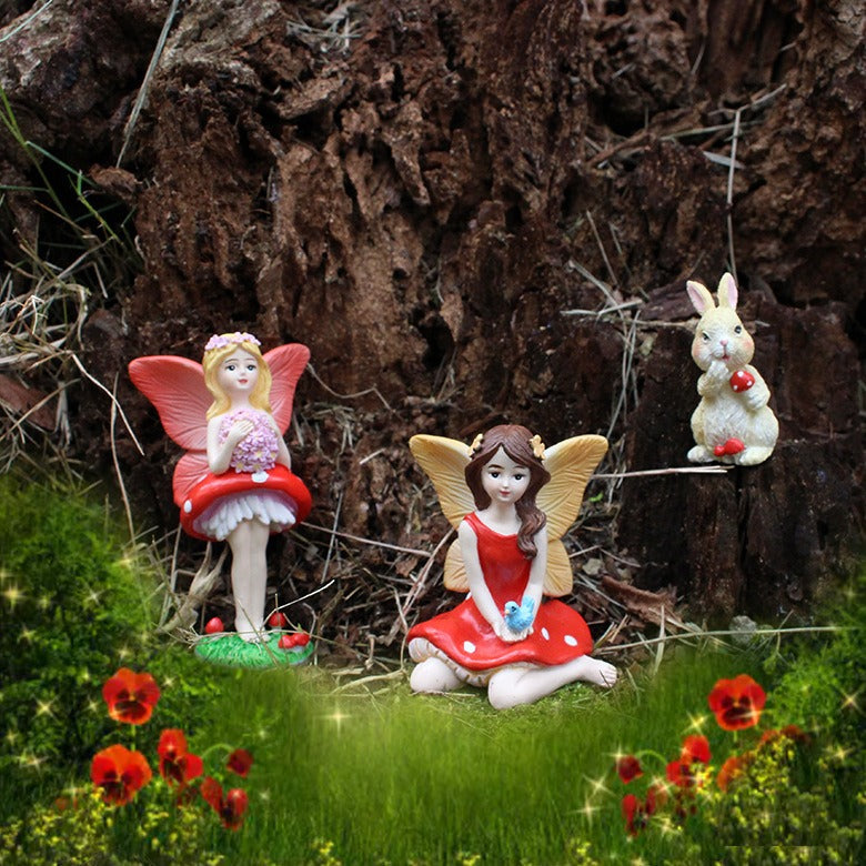 Creative resin elf statue with mushroom flower fairy ornaments - Korvel