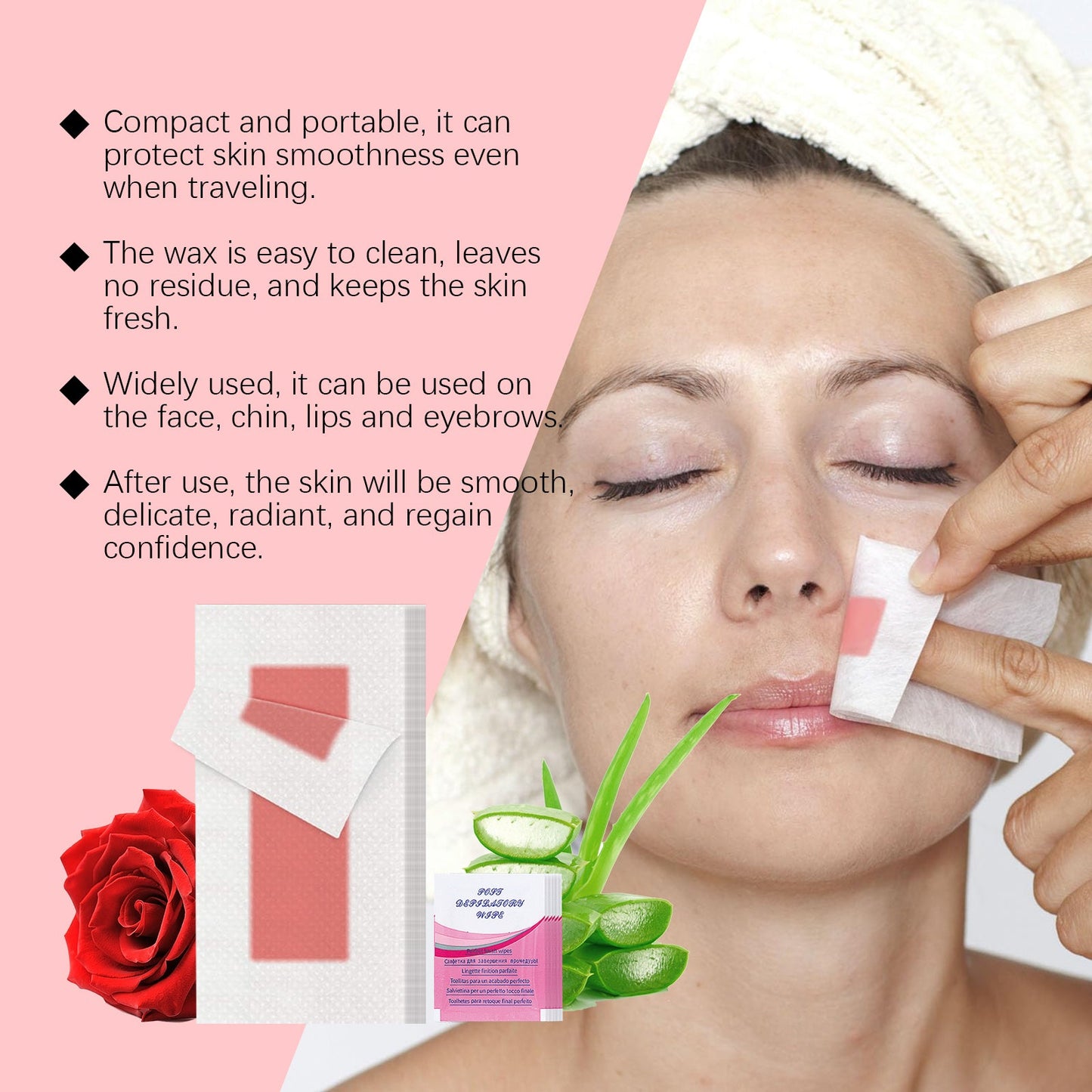 Rose Gentle Facial Hair Removal Wax Gently Moisturizes Refreshing, Clean And Smooth Facial Lip Hair Removal - Korvel