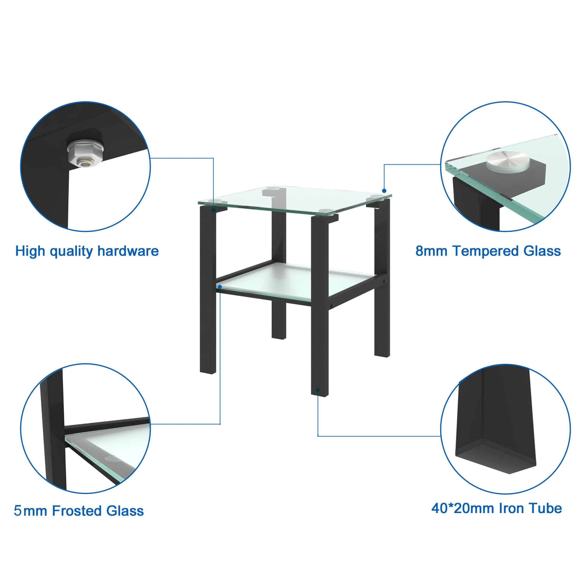 Glass two layer tea table, small round table, bedroom corner table, living room black side table - Korvel