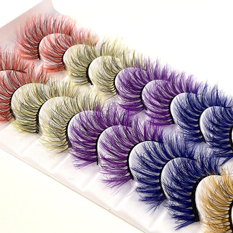 10 Pairs Of Color Mink Hair Fried Multilayer Thick Cross False Eyelashes 8D FLUFFY - Korvel