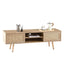 55.12" Rattan TV cabinet double sliding doors for storage adjustable shelf solid wood legs TV console for living room natural - Korvel