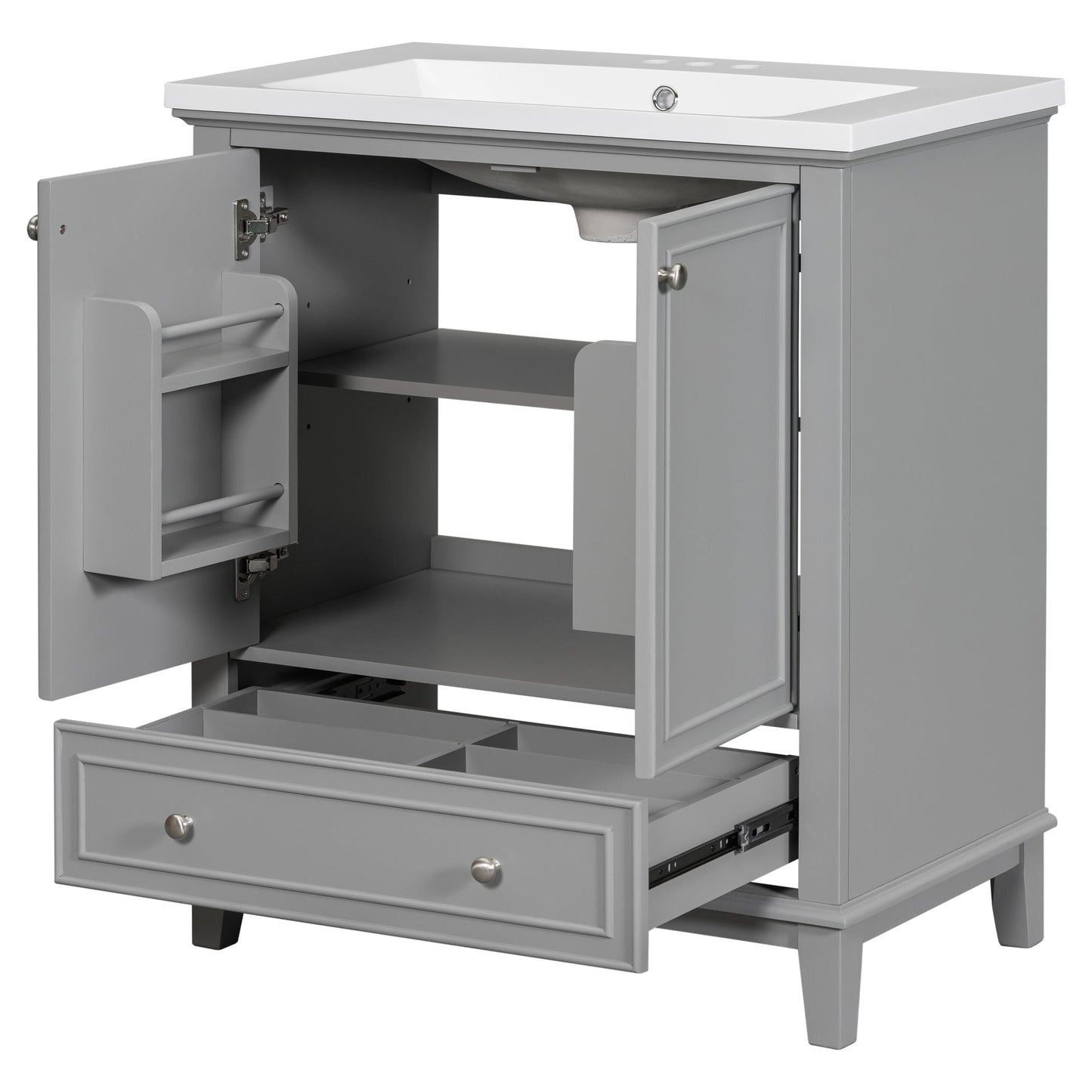 30inchgrey Bathroom Vanity with Sink ComboMulti-functional Bathroom Cabinet with Doors and Drawer Solid Frame and MDF Board - Korvel