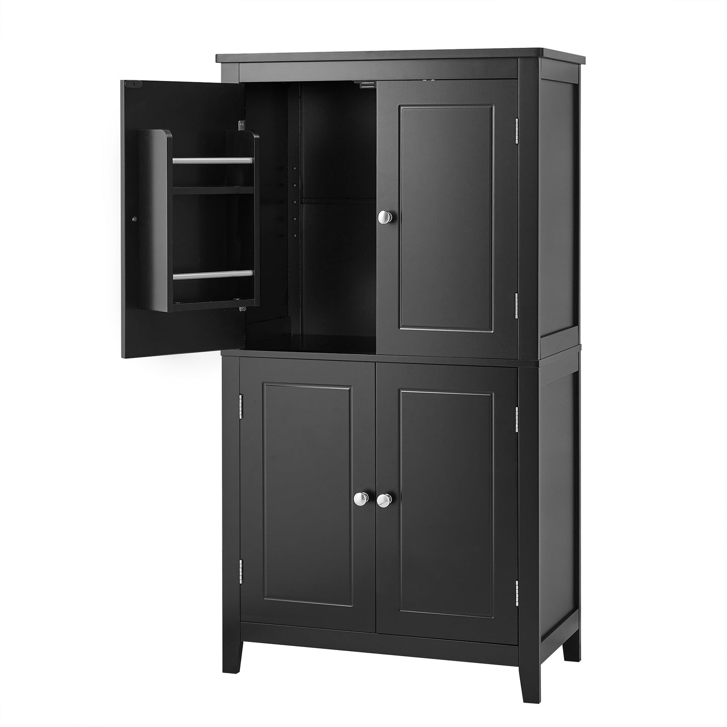 Elegant Black Bathroom Floor Storage Cabinet with Adjustable Shelves