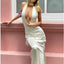Elegant White Satin Halter Dress