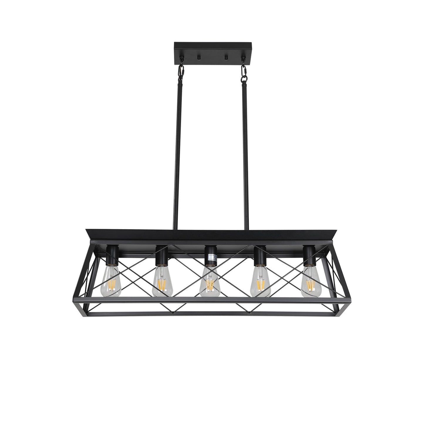 5-light farmhouse pendant light, metal pendant light island fixture, modern rectangular island light, pure black (no bulb) - Korvel