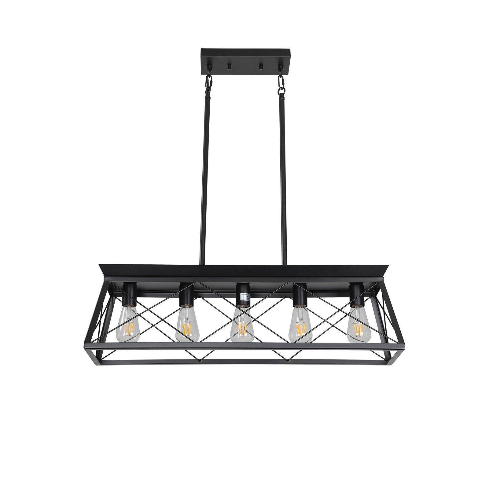 5-light farmhouse pendant light, metal pendant light island fixture, modern rectangular island light, pure black (no bulb) - Korvel