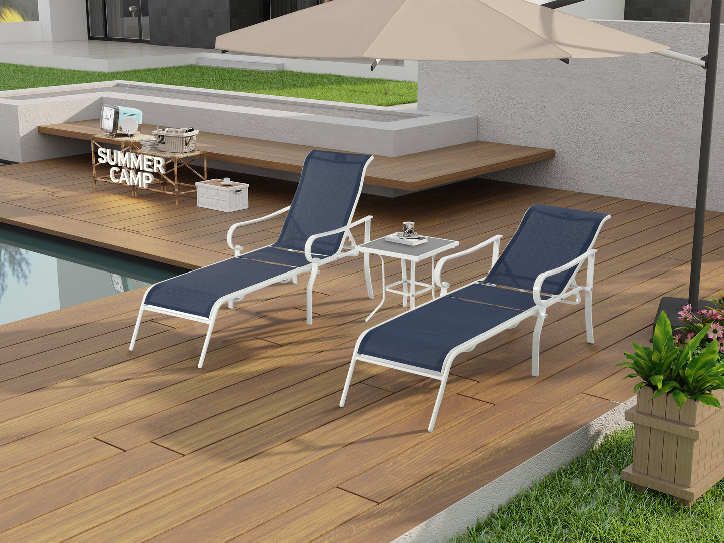 Conjunto de Sillas de Lounge de Exterior de 3 Piezas con Respaldo Ajustable