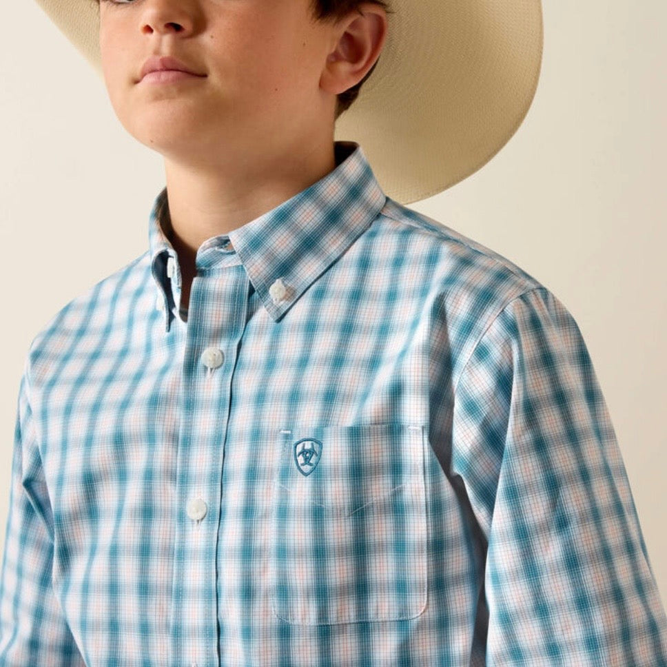 Ariat Pro Series Boys' Blue Plaid Button-Down Shirt - Korvel