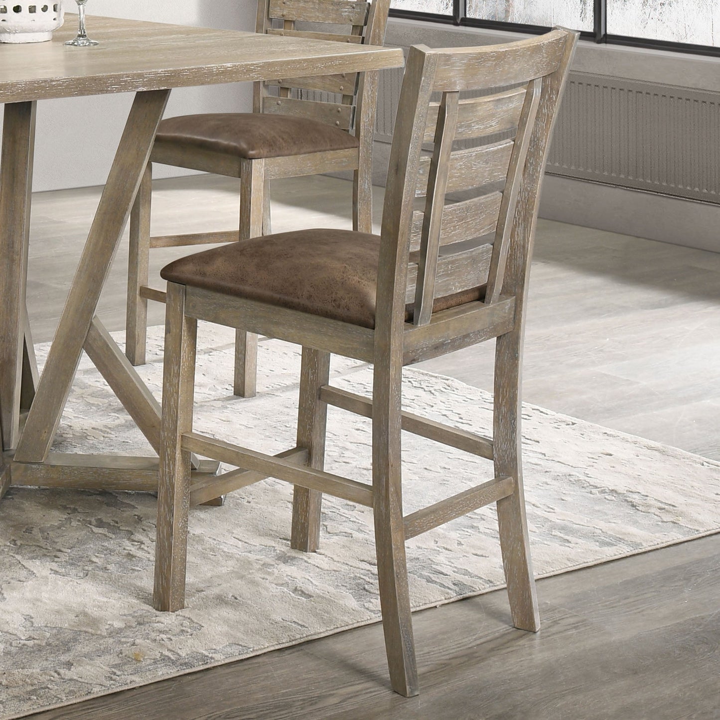 Set of 2 Dining Counter Height Chairs Modern Farmhouse Rustic Look Distressed Design Ladderback Solid Wood - Korvel