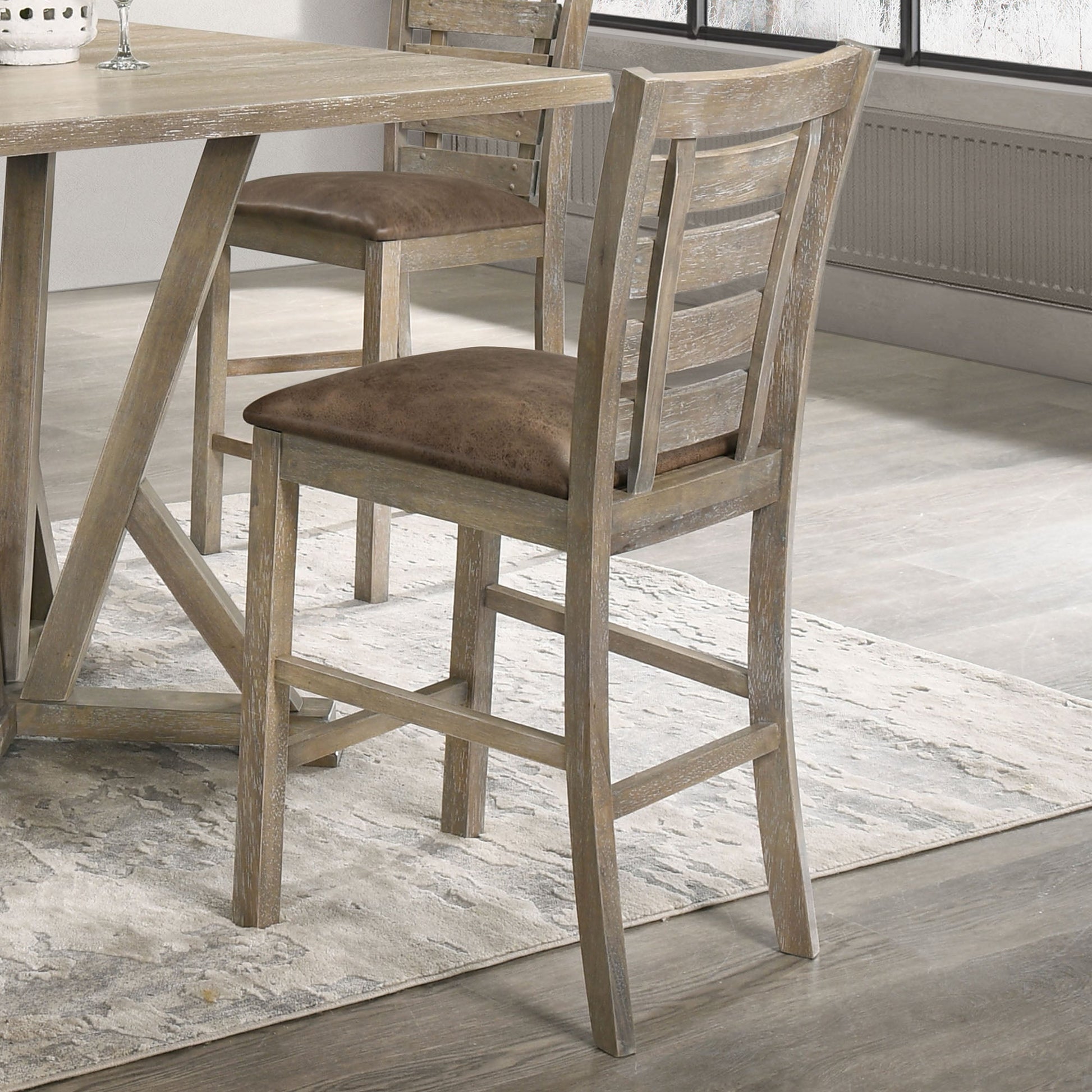 Set of 2 Dining Counter Height Chairs Modern Farmhouse Rustic Look Distressed Design Ladderback Solid Wood - Korvel