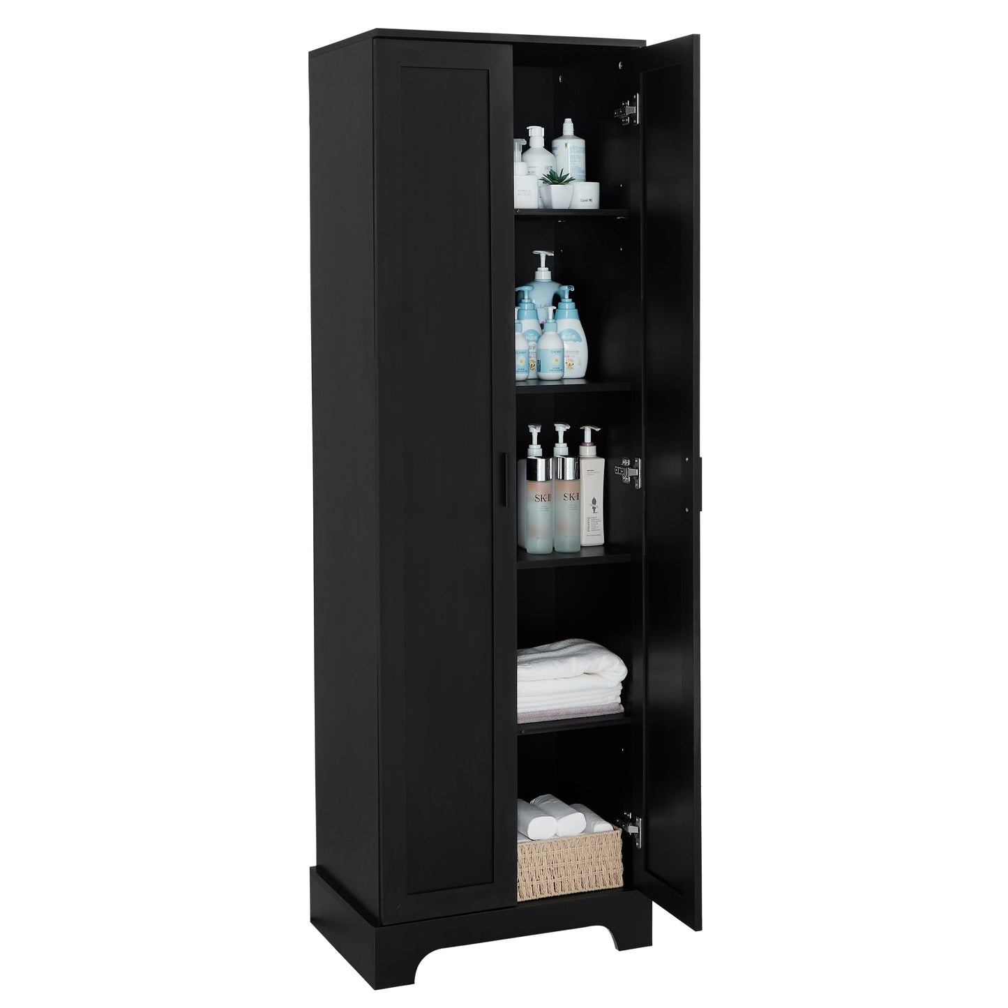 Storage Cabinet with Two Doors for Bathroom, Office, Adjustable Shelf, MDF Board, Black - Korvel