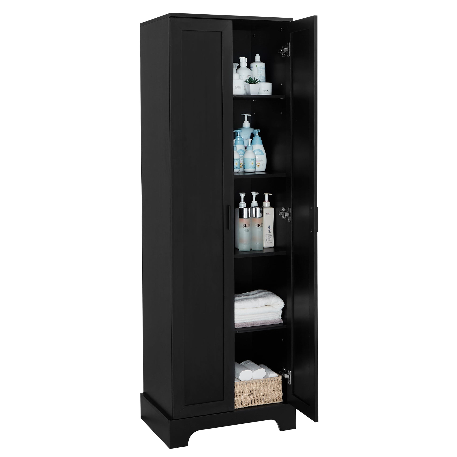 Storage Cabinet with Two Doors for Bathroom, Office, Adjustable Shelf, MDF Board, Black - Korvel