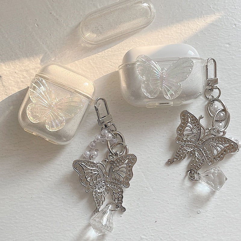 Creative Flash Pink Stereo Butterfly Chain Earphone Case Suitable for AirPods Generation 1/2 Anti Drop Pro2 Generation 3 - Korvel