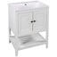 24" White Modern Sleek Bathroom Vanity Elegant Ceramic Sink with Solid Wood Frame Open Style Shelf - Korvel