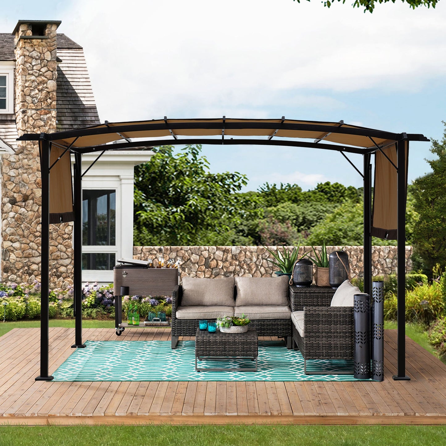 12 x 9 Ft Outdoor Pergola with Retractable Shade Canopy