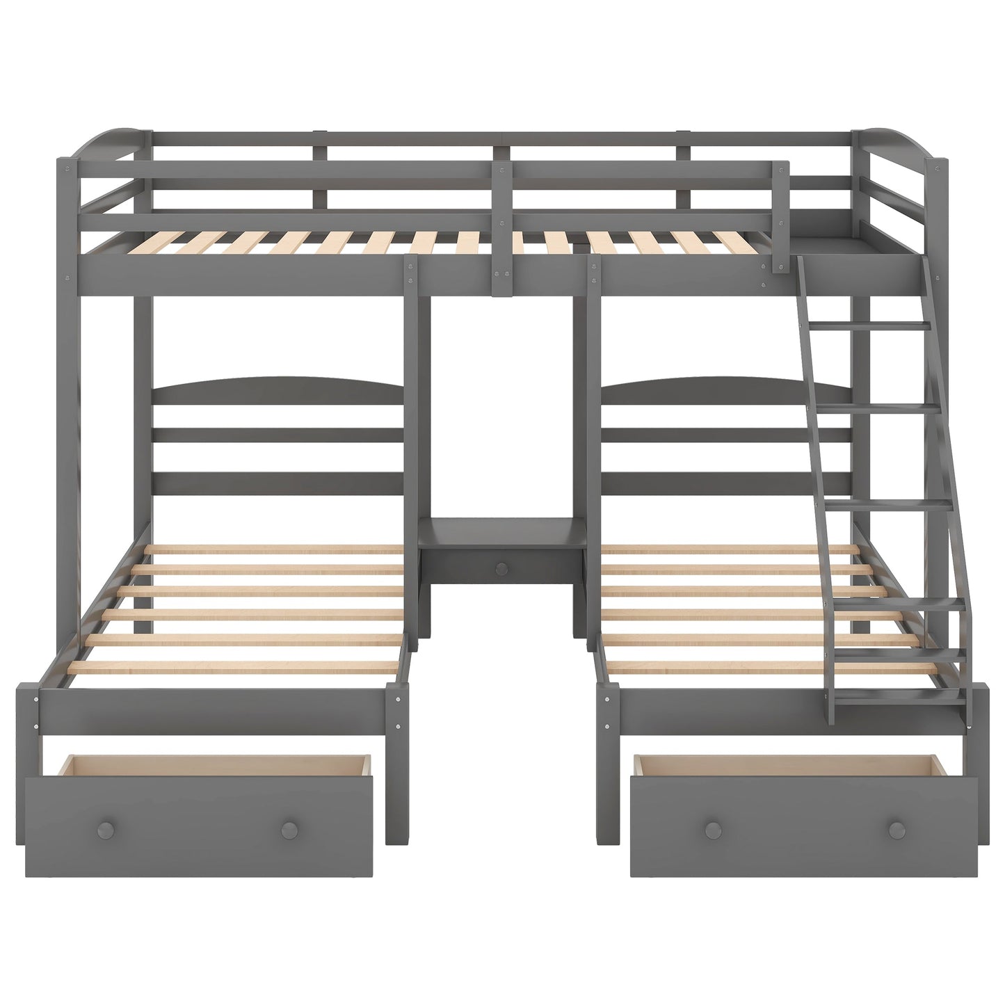 Gray Full over Twin Bunk Bed with Drawers