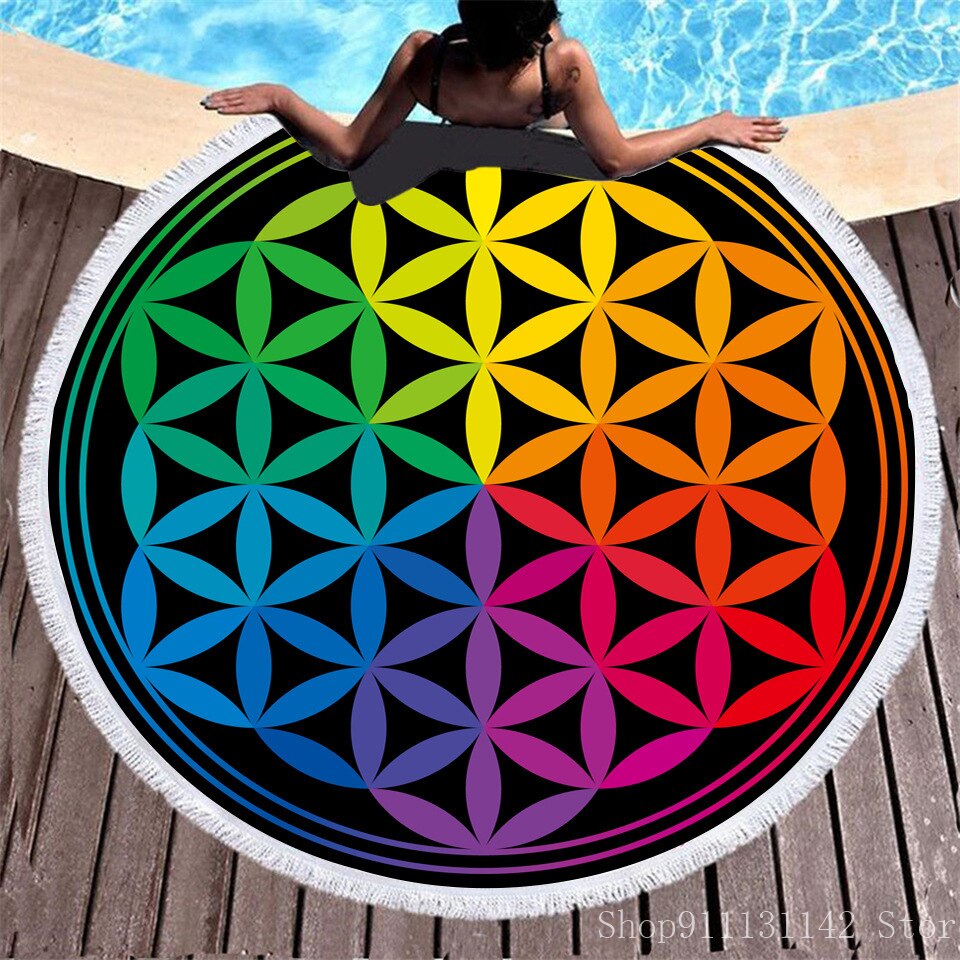 3d Bohemian Tai Chi Animal Digital Print Round Ribbon Beach Towel Swimming Yoga Picnic Mat Bikini Covered Napkin - Korvel