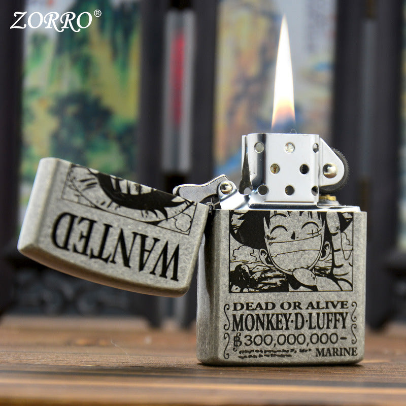 ZORRO Zoro Ancient Silver Pirate King Luffy Kerosene Lighter - Korvel