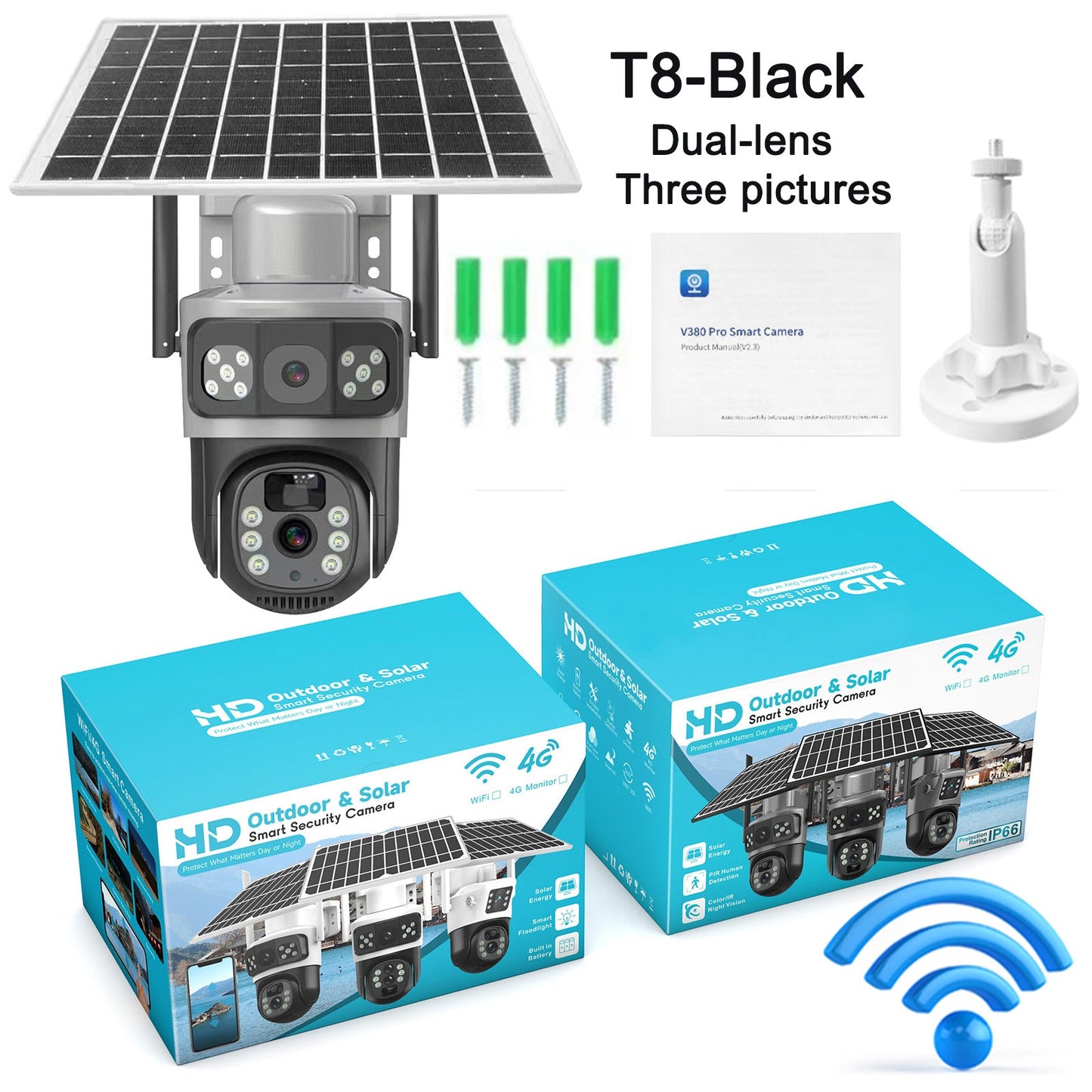 Solar camera WIFI dual-screen gunball 10x zoom low-power battery wireless monitor - Korvel