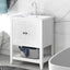 24" White Modern Sleek Bathroom Vanity Elegant Ceramic Sink with Solid Wood Frame Open Style Shelf - Korvel