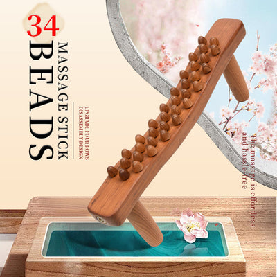 Handheld 34 Beads Home Massaging Device wood stick massage tool Body Massage Wooden Guasha Tool for Relaxation - Korvel