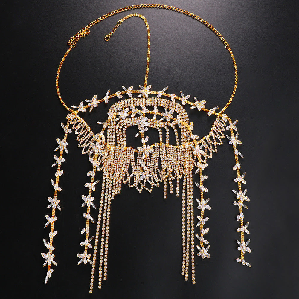 Elegant Leaf Water Diamond Tassel Headwear for Women