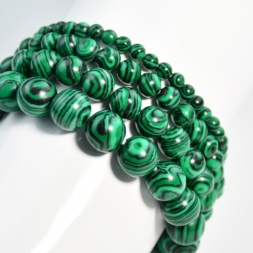 Vintage malachite beaded bracelet stacking style green bracelet men and women elastic jewelry - Korvel