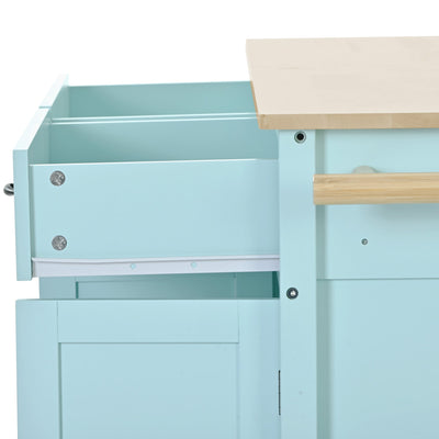 Mint Green Kitchen Island Cart with 4 Doors and Drawers