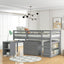 Low Study Twin Loft Bed with Cabinet and Rolling Portable Desk - Gray (OLD SKU :LP000113AAE) - Korvel