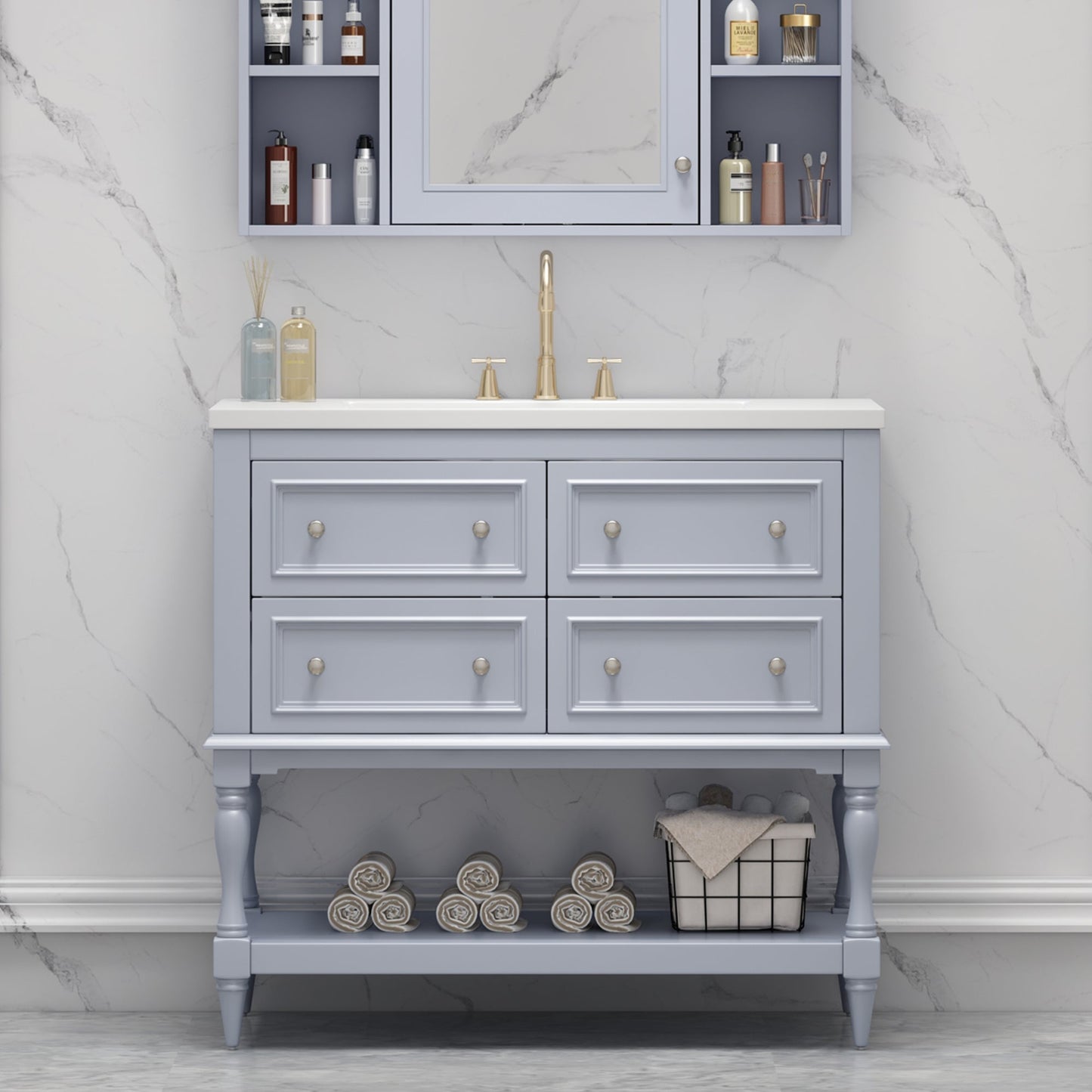36" Blue Bathroom Vanity Cabinet with Sink Combo
