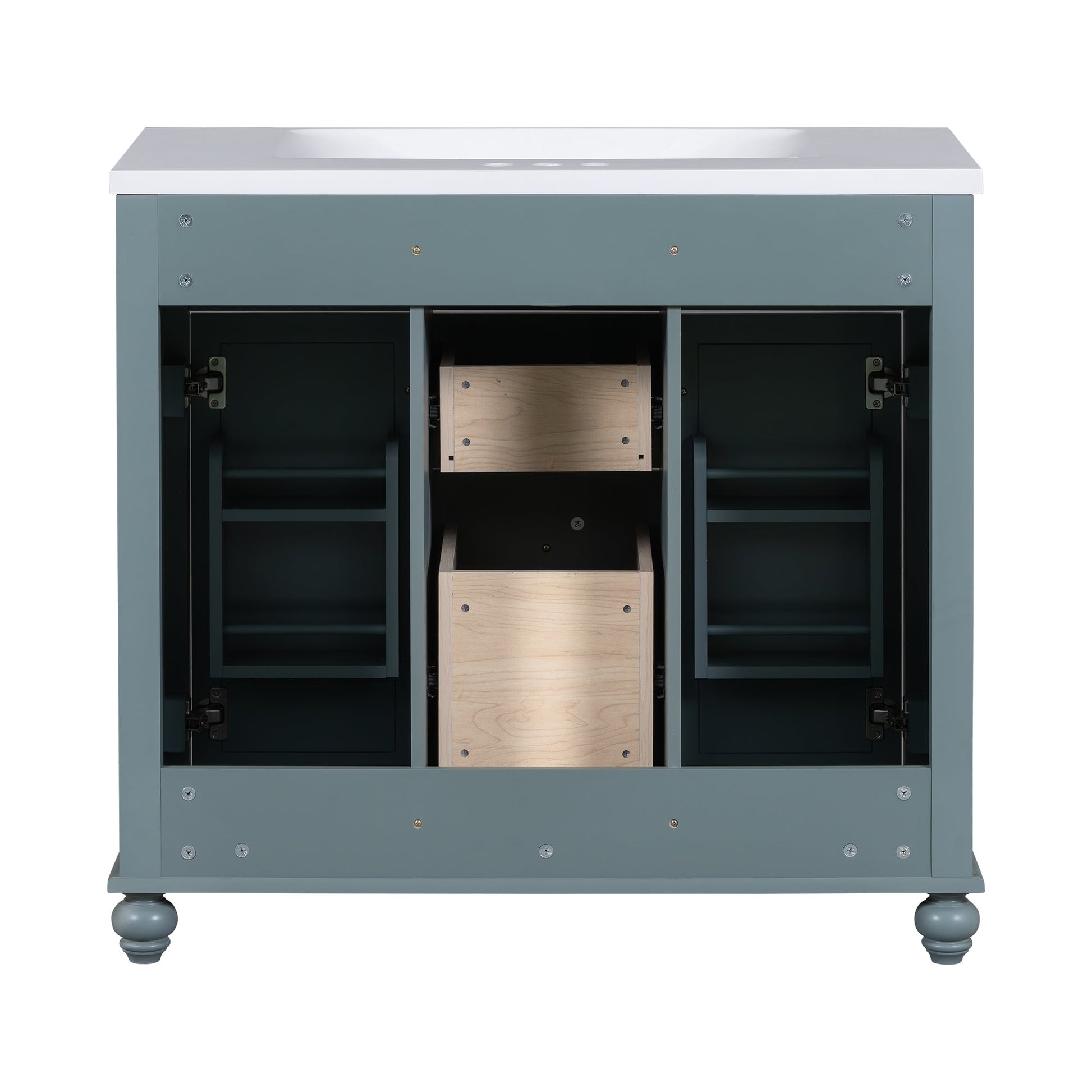 36 "bathroom makeup cabinet with resin sink combination and 2 drawers, with soft closing door, blue color - Korvel