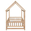 Lit en bois taille twin avec cadre de toit de maison et barrières de sécurité