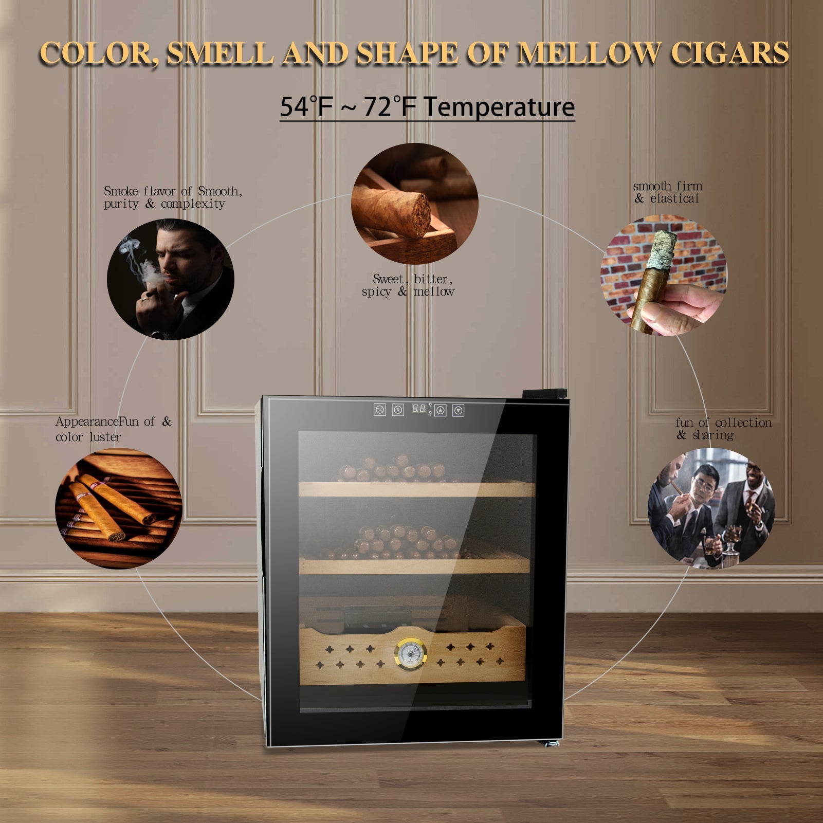50L Electric Humidor, 300 Counts Capacity Cigar Humidor Humidifiers with Constant Temperature Controller - Korvel