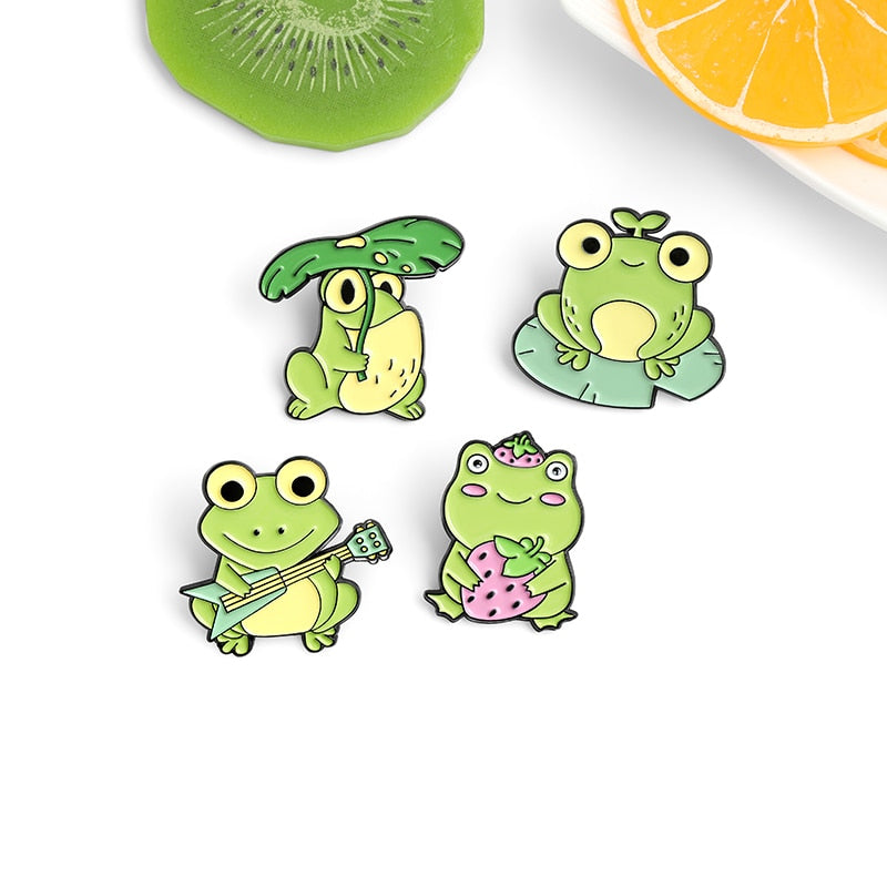 Quack Quack Enamel Pin Custom Frog Lotus Leaf Brooches Bag Lapel Pin Cartoon Animal Badge Jewelry Gift for Kids Friends - Korvel