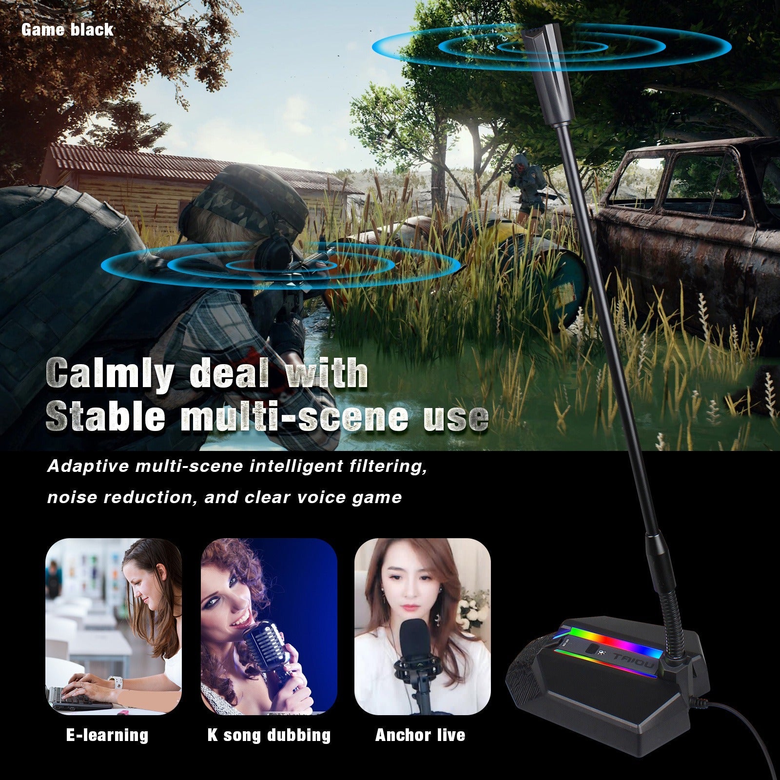 New desktop RGB luminous condenser microphone live broadcast shouting microphone gaming microphone - Korvel