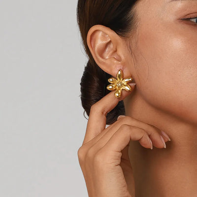 Boucles d'oreilles en acier inoxydable plaqué or avec motif floral