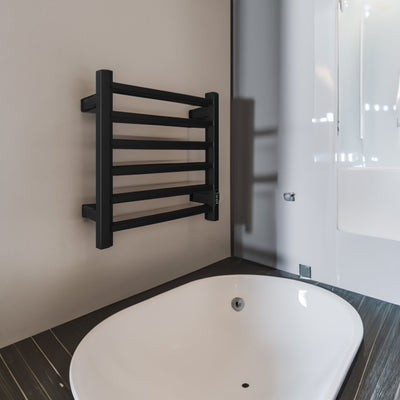 Towel Warmer 6 Bar Electric Heated Towel Rack Wall Mount Plug-in/Bath Towel Heater Matt-Black - Timer - Korvel