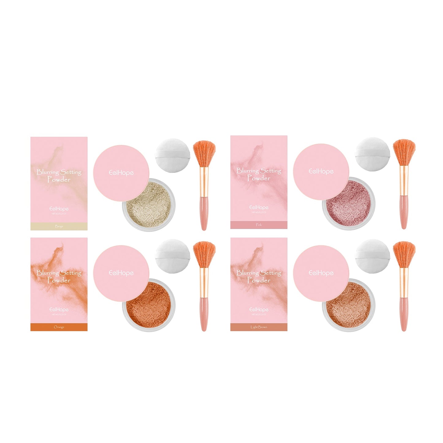 Setting powder with brush， Natural Makeup Light, Delicate Breathable Fit Dry And Wet Dual Use Powder Lasting Makeup - Korvel