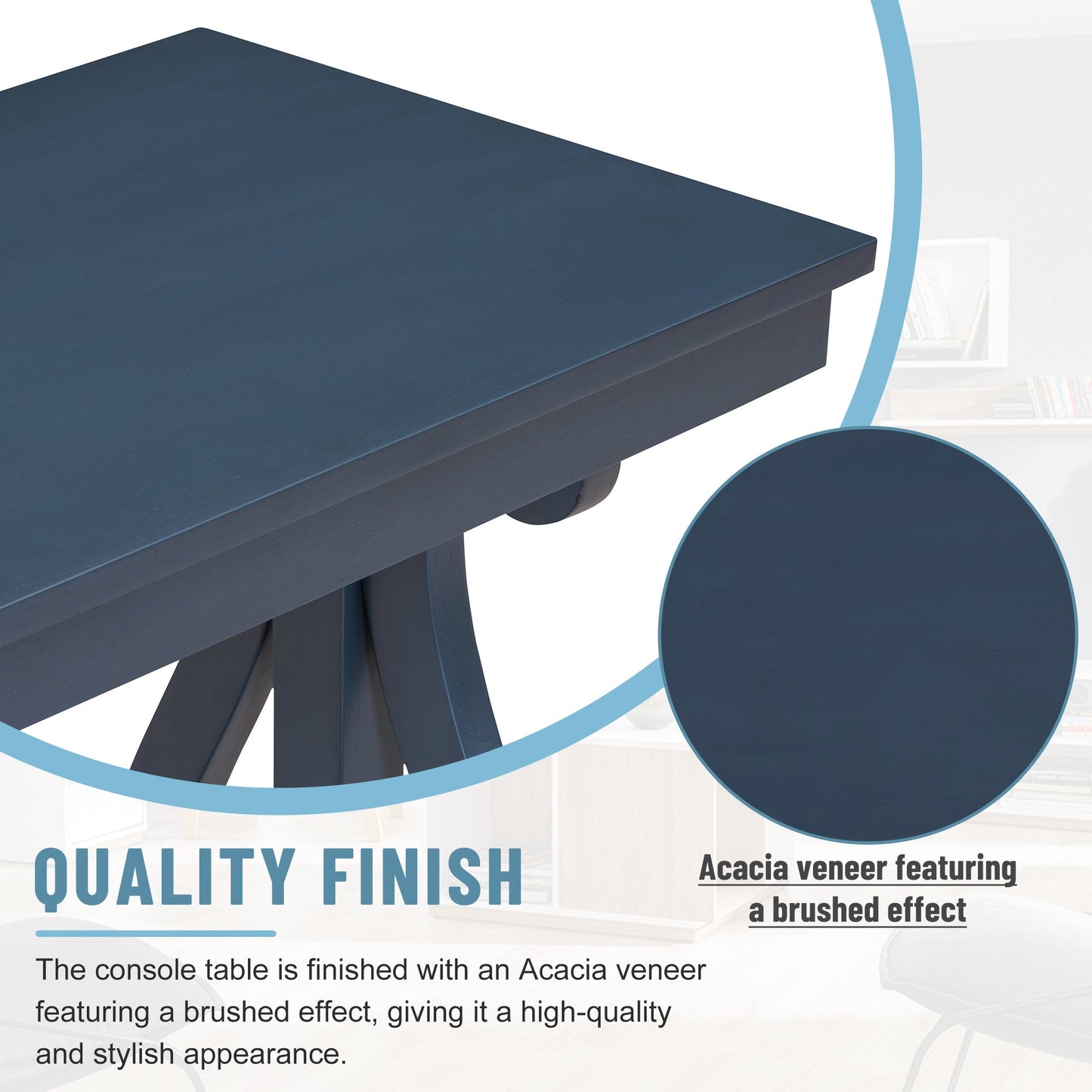 48-Inch Rustic Vintage Console Table --- Farmhouse Style Entryway Table with Open Shelf and Sturdy Construction (Navy) - Korvel