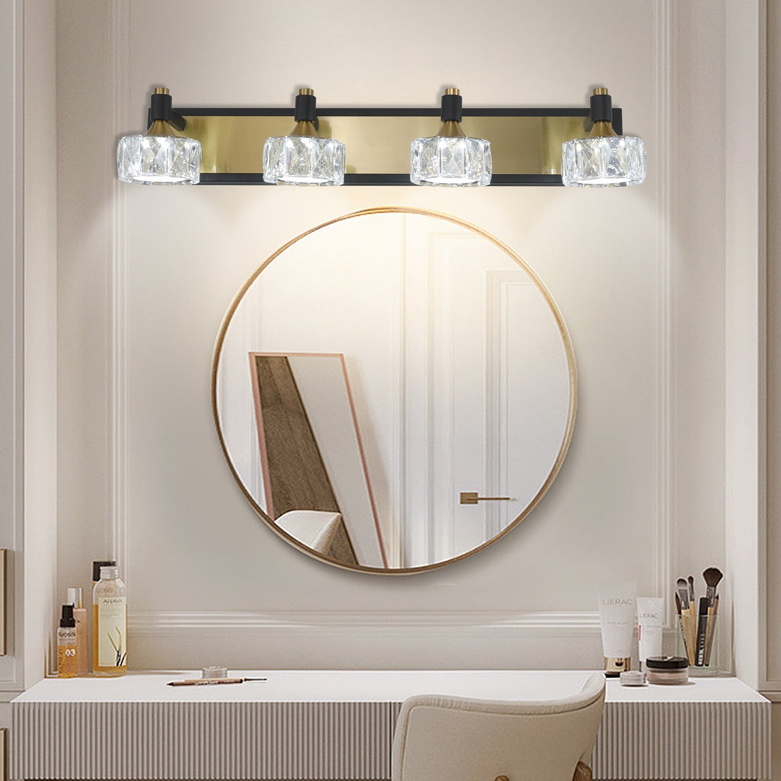 LED 4-Light Modern Crystal Bathroom Vanity Light Over Mirror Bath Wall Lighting  Fixtures - Korvel