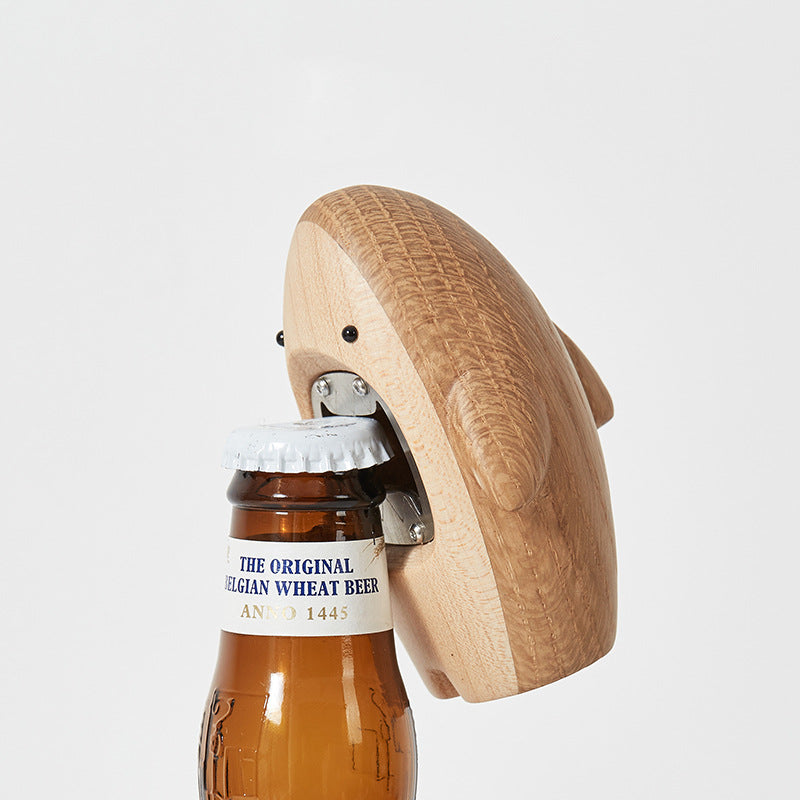 Solid wood shark beer bottle opener creative personality cute screwdriver desktop decoration home cartoon bottle opener decoration - Korvel