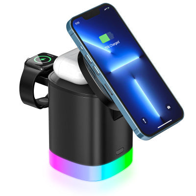 3 In 1 Magnetic Wireless Fast Charger For Smart Phone RGB Ambient Light Charging Station For Airpods IWatch - Korvel