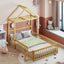 Wooden Full Size Children's Bed with Detachable Headboard and Integrated Clothes Drying Rack, Natural - Korvel