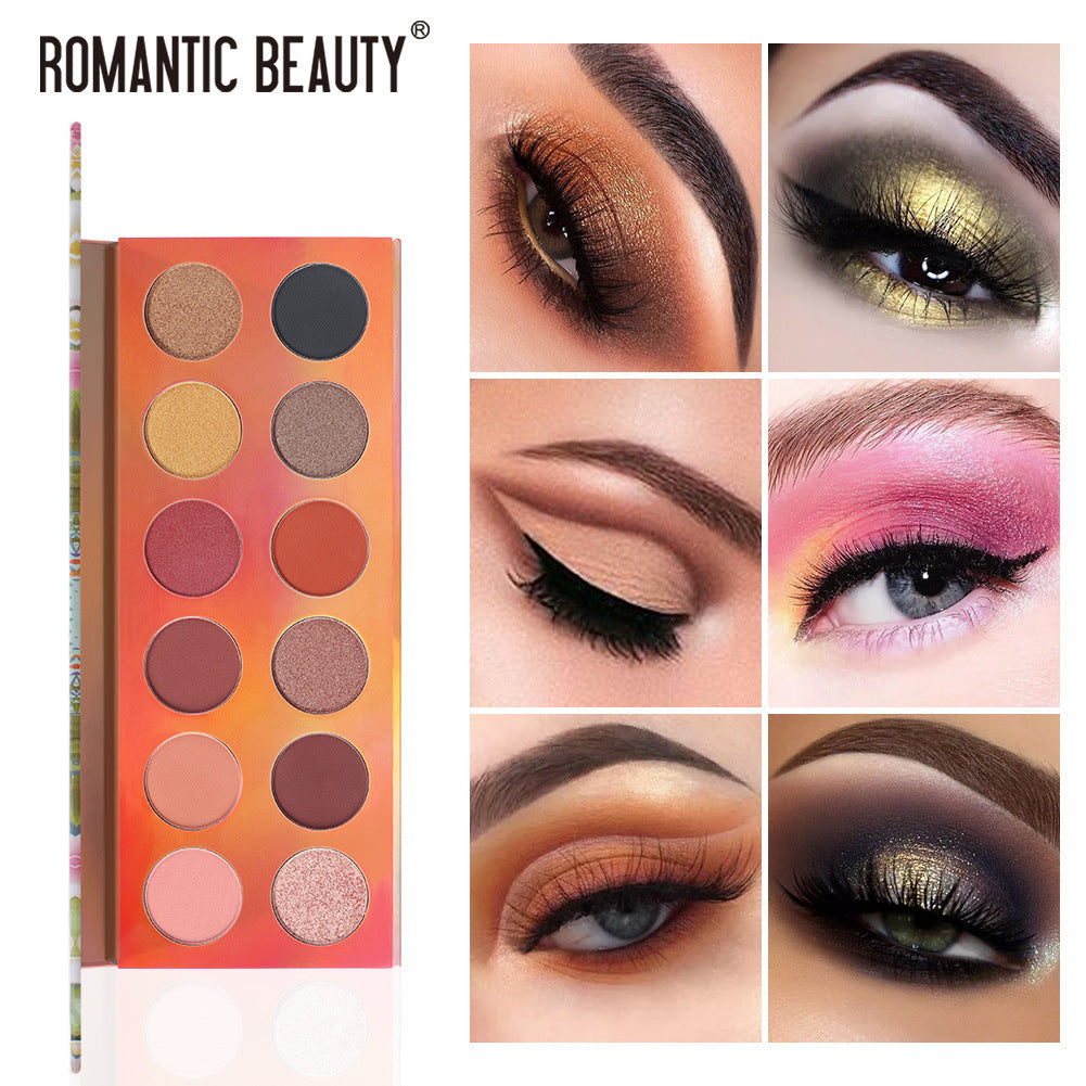Romantic Beauty 12 Color Dazzle Eye Shadow Plate Pearlescent Matte Finish Eye Shadow Makeup - Korvel