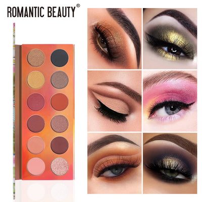 Romantic Beauty 12 Color Dazzle Eye Shadow Plate Pearlescent Matte Finish Eye Shadow Makeup - Korvel