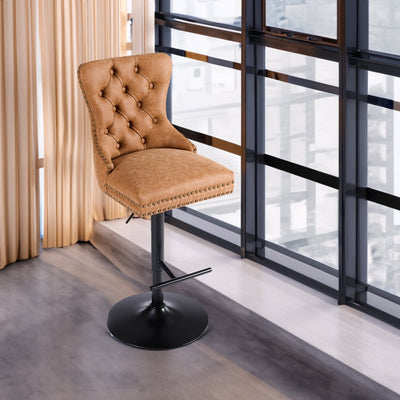 Vintage PU rotating bar stool, seat height adjustable from 25-33 inches, modern bar stool (orange, 2-piece set) - Korvel